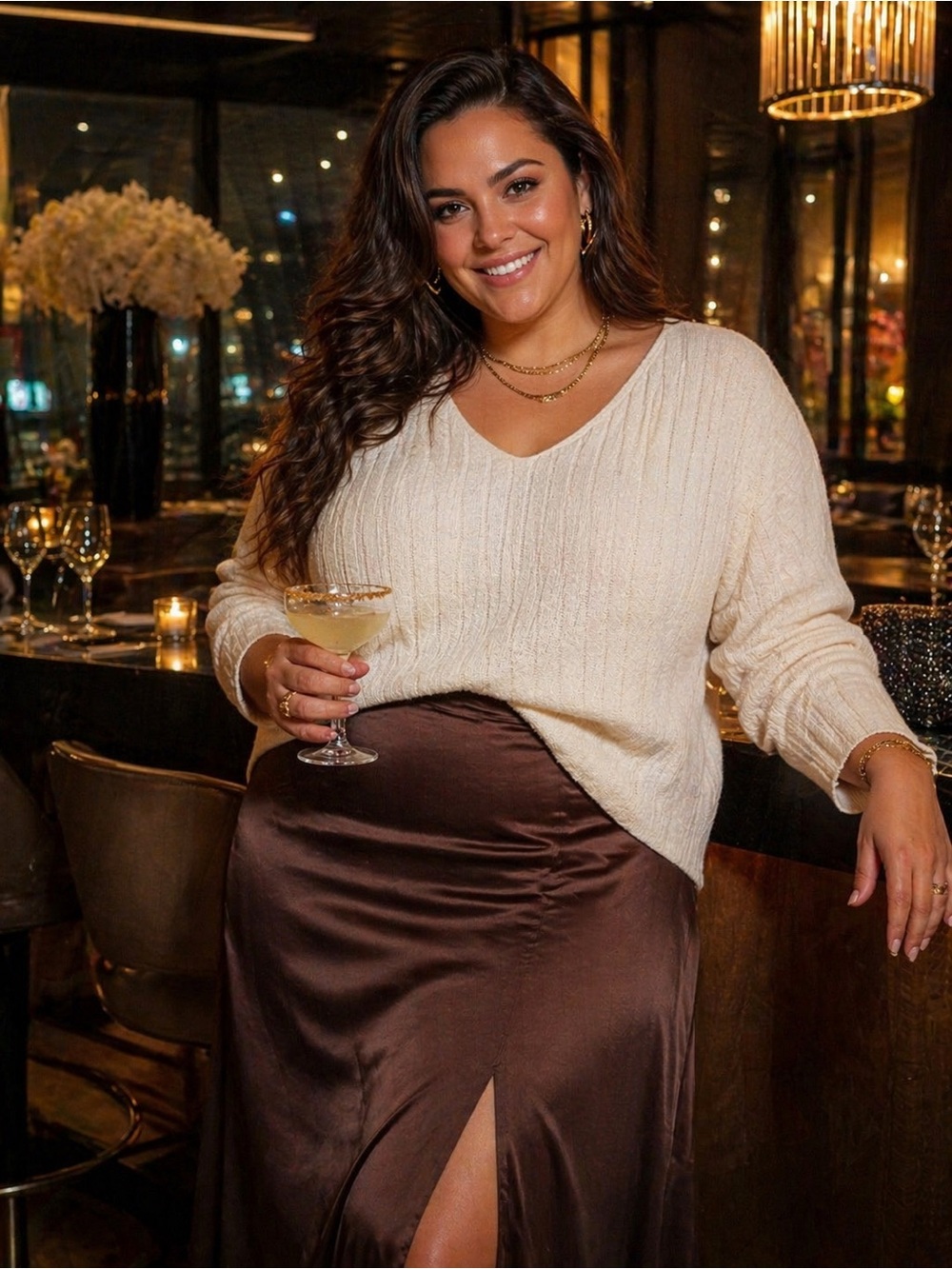 Beautiful Lane Bryant Plus Size Cream Ribbed V-Neck Pullover